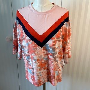 NWT Anne Klein orange blue cumulus tie dyegrenadine comb sweater Size L